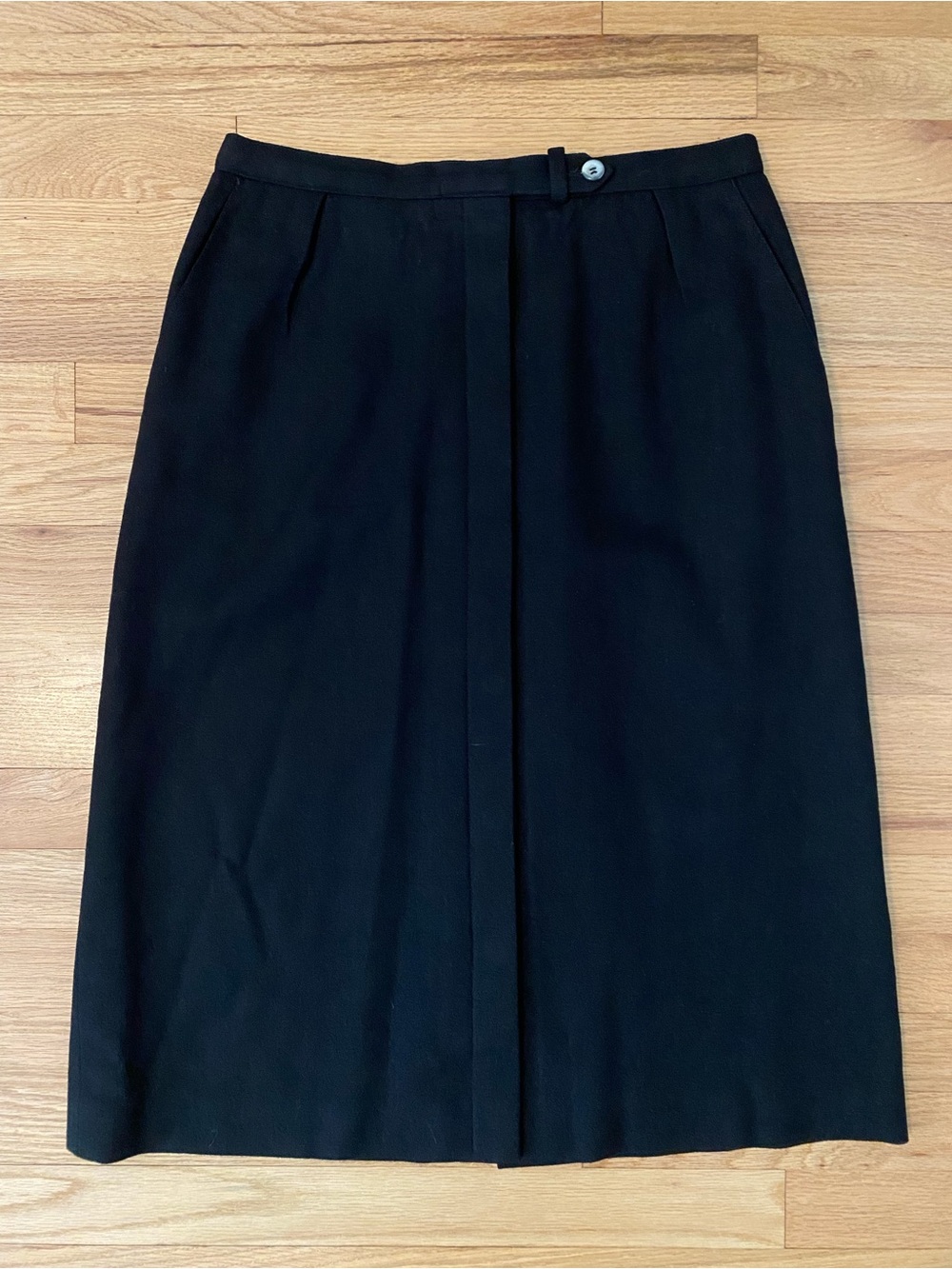 Vintage Evan-Picone Black Wool Blend Button Front Midi Skirt ILGWU